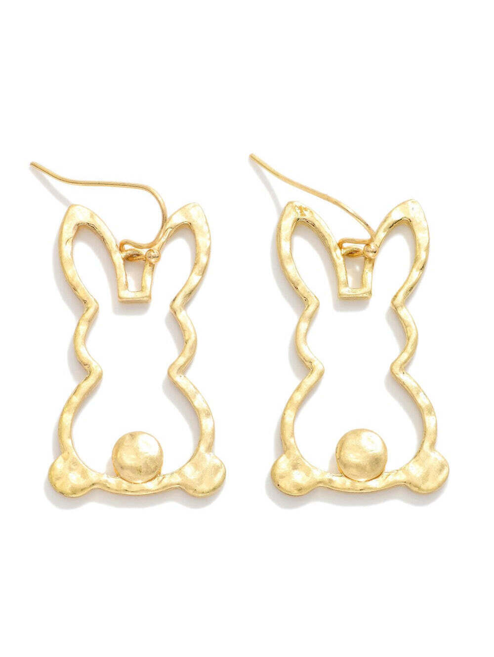 Gold Hammered Hollow Easter Bunny Post Drop Earrings